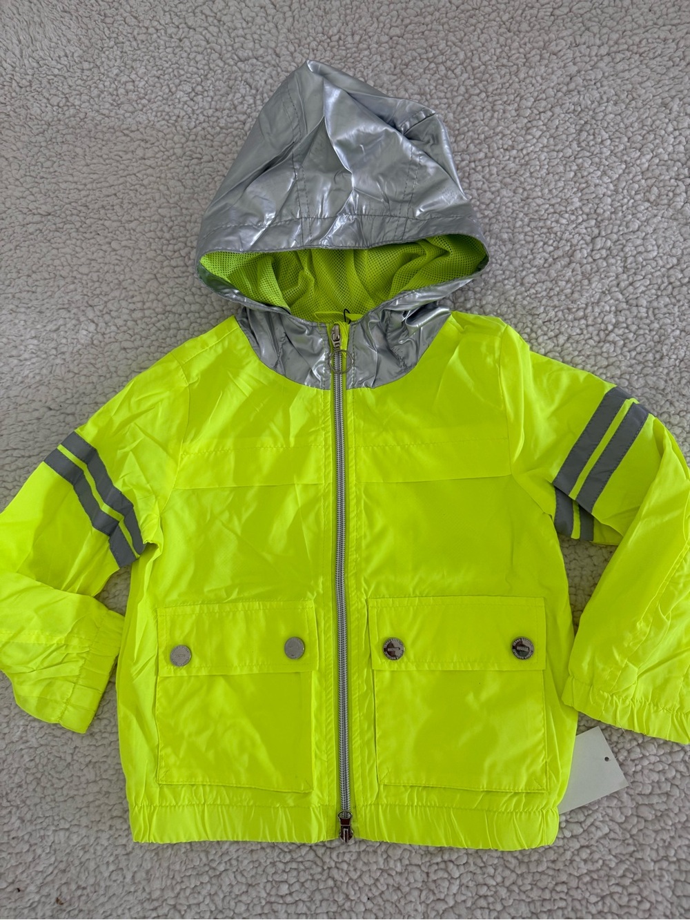 Urban Republic Neon and Silver Reflective Raincoat Windbreaker sz 4T Boys Girls